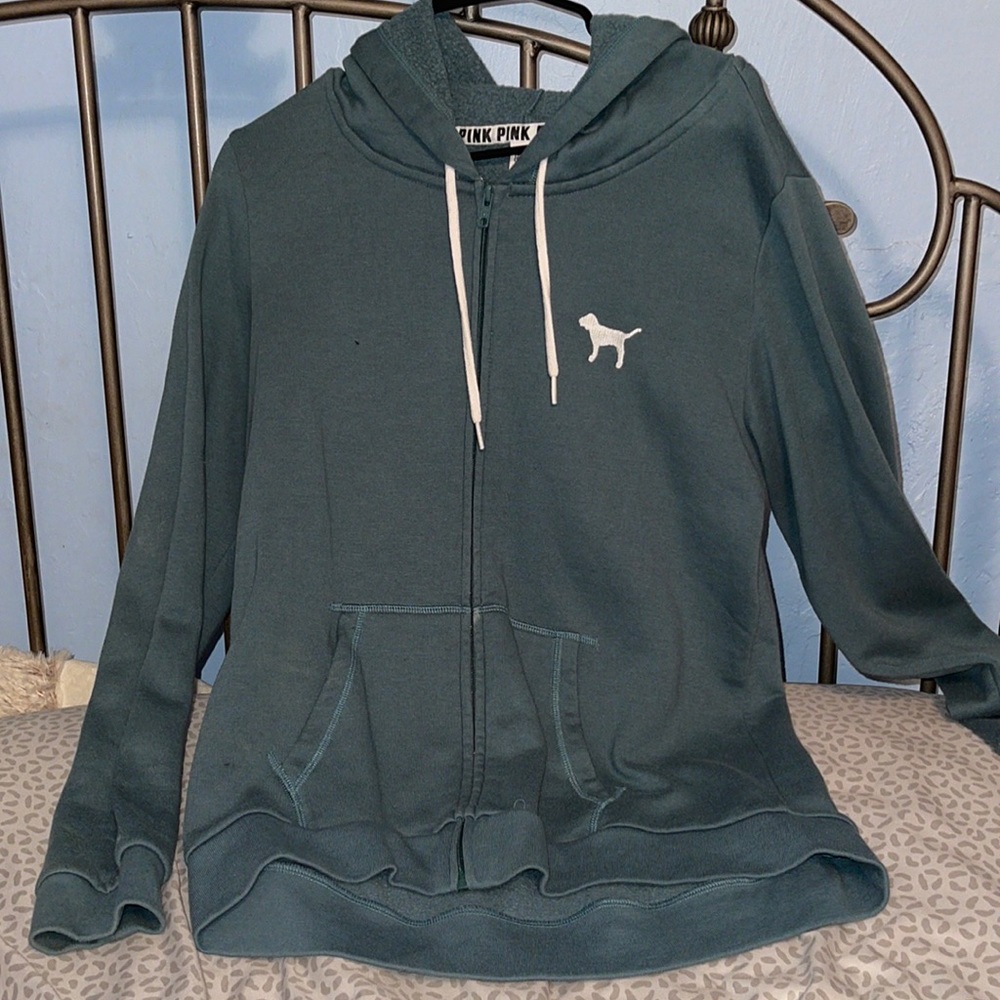 VS PINK teal dog zip up sweatshirt